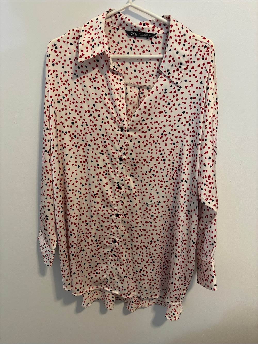 Zara White Blouse with black and Red Heart Print